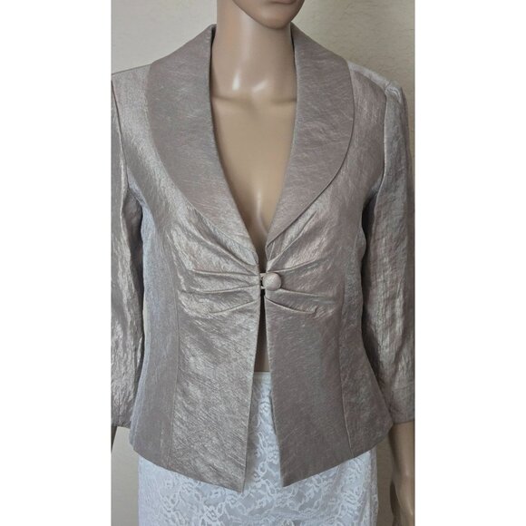 Jessica Howard Petite Beige gold metallic shimmery 3/4-Sleeve Jacket 6P - Picture 2 of 6